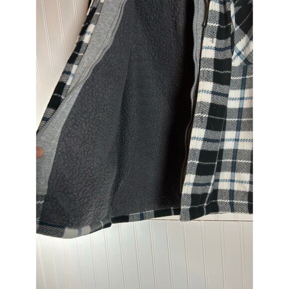 Men's Mountain Ridge Sherpa Lined Jacket Flannel Hood Blue White Size small - Picture 7 of 8